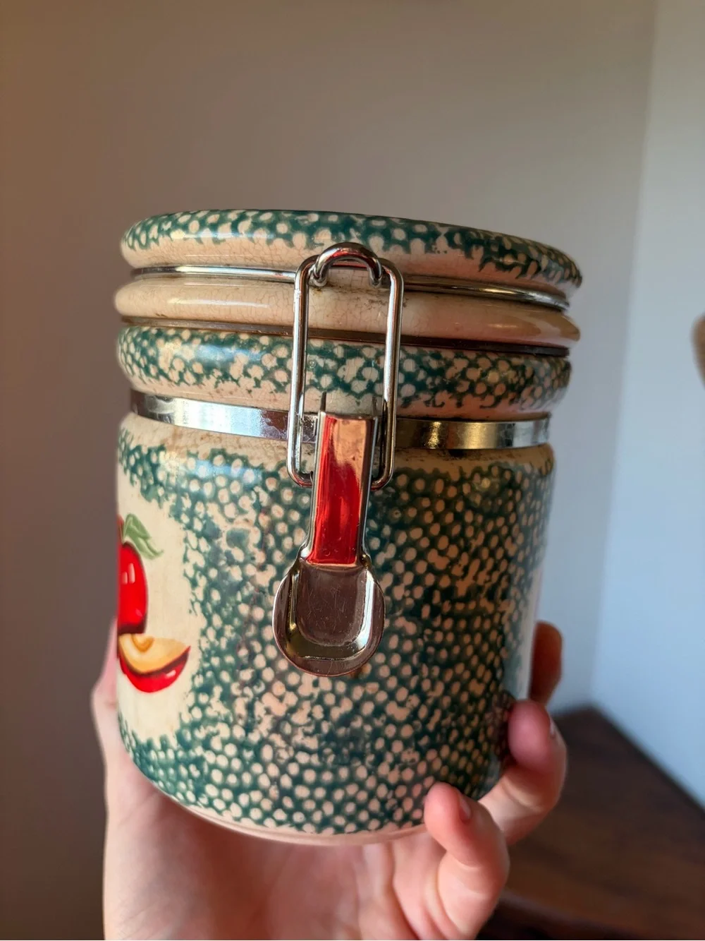 Vintage Ceramic Apple Fruit Storage Jar w/ Lid